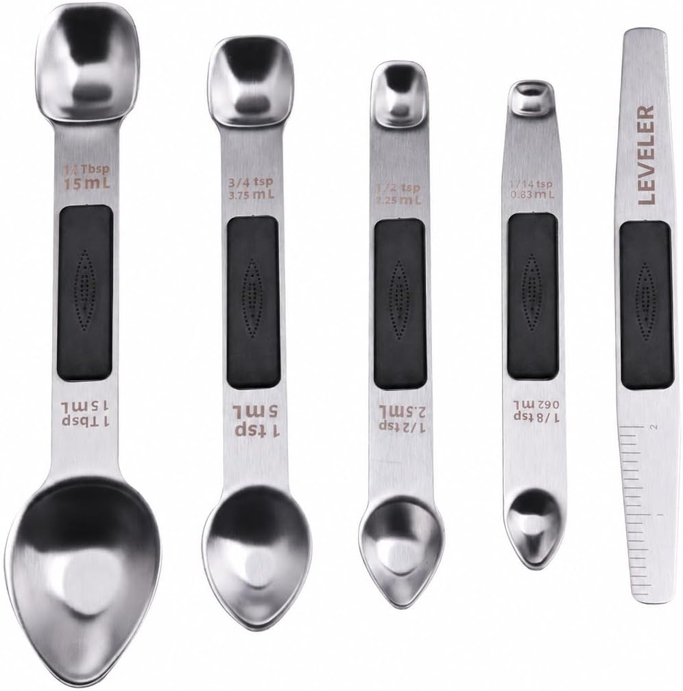 Stainless Steel Magnetic Measuring Spoons Set, Heavy Duty Metal Kitchen Gadgets for Baking & Cooking, Fits in Most Kitchen Spice Jars, Set of 4 with Leveler (Mint green)