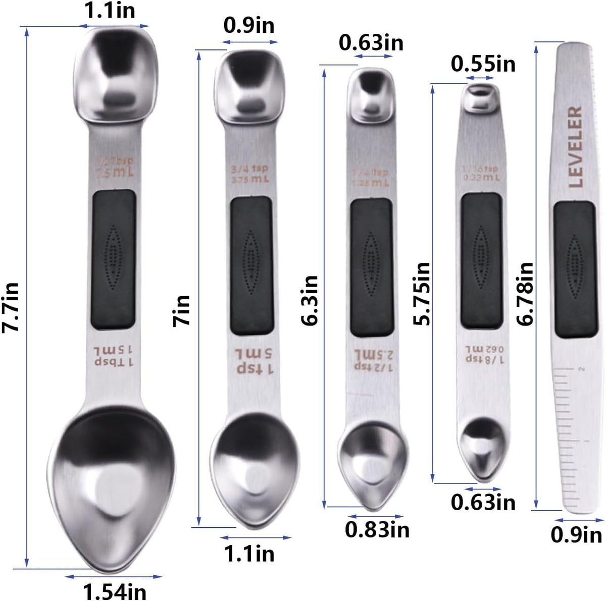 Stainless Steel Magnetic Measuring Spoons Set, Heavy Duty Metal Kitchen Gadgets for Baking & Cooking, Fits in Most Kitchen Spice Jars, Set of 4 with Leveler (Mint green)