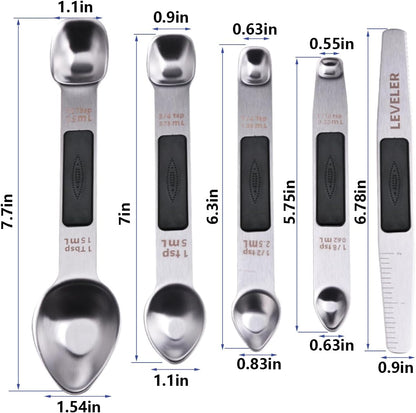 Stainless Steel Magnetic Measuring Spoons Set, Heavy Duty Metal Kitchen Gadgets for Baking & Cooking, Fits in Most Kitchen Spice Jars, Set of 4 with Leveler (Mint green)