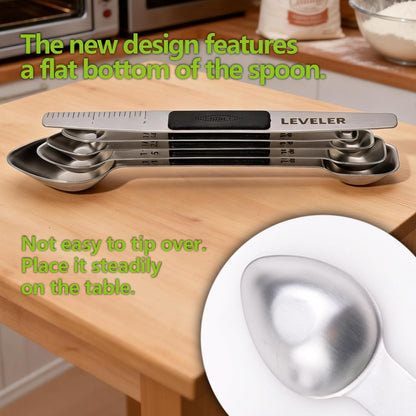 Stainless Steel Magnetic Measuring Spoons Set, Heavy Duty Metal Kitchen Gadgets for Baking & Cooking, Fits in Most Kitchen Spice Jars, Set of 4 with Leveler (Mint green)