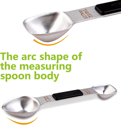 Stainless Steel Magnetic Measuring Spoons Set, Heavy Duty Metal Kitchen Gadgets for Baking & Cooking, Fits in Most Kitchen Spice Jars, Set of 4 with Leveler (Mint green)
