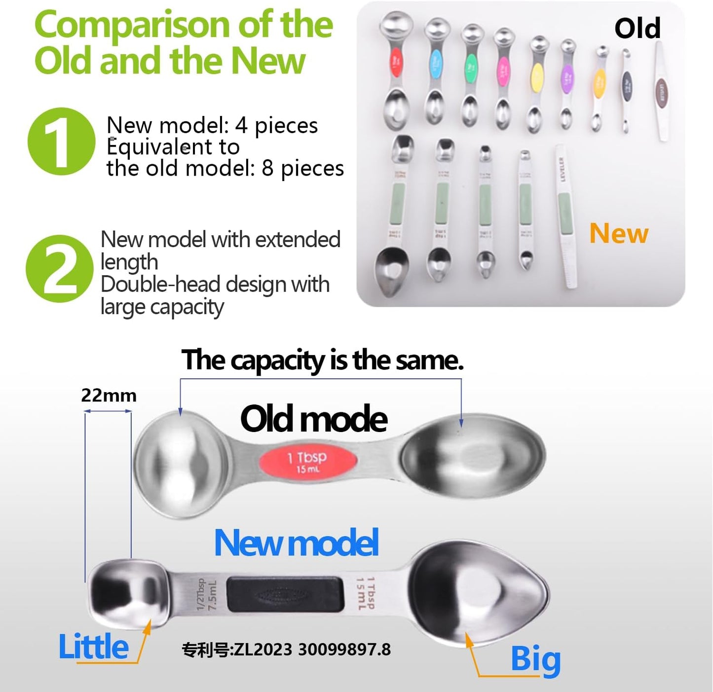 Stainless Steel Magnetic Measuring Spoons Set, Heavy Duty Metal Kitchen Gadgets for Baking & Cooking, Fits in Most Kitchen Spice Jars, Set of 4 with Leveler (Mint green)