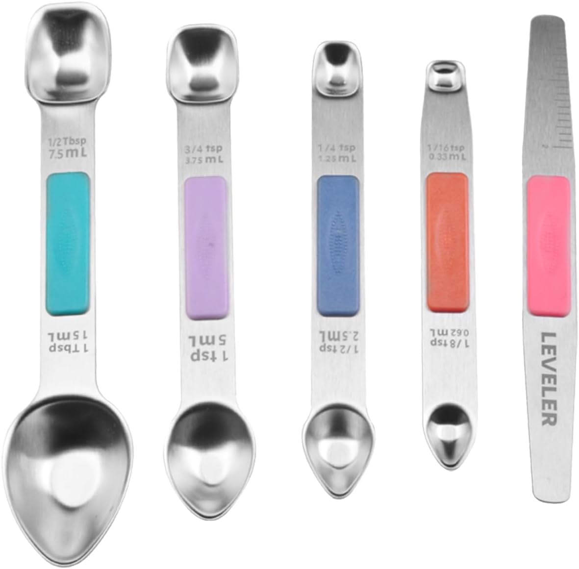 Stainless Steel Magnetic Measuring Spoons Set, Heavy Duty Metal Kitchen Gadgets for Baking & Cooking, Fits in Most Kitchen Spice Jars, Set of 4 with Leveler (Mint green)