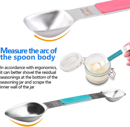 Stainless Steel Magnetic Measuring Spoons Set, Heavy Duty Metal Kitchen Gadgets for Baking & Cooking, Fits in Most Kitchen Spice Jars, Set of 4 with Leveler (Mint green)