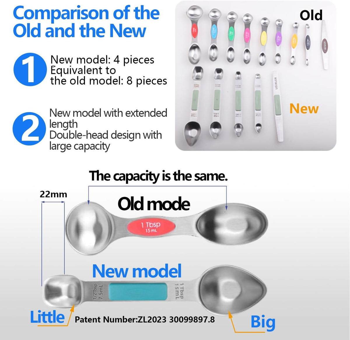 Stainless Steel Magnetic Measuring Spoons Set, Heavy Duty Metal Kitchen Gadgets for Baking & Cooking, Fits in Most Kitchen Spice Jars, Set of 4 with Leveler (Mint green)