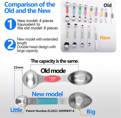 Stainless Steel Magnetic Measuring Spoons Set, Heavy Duty Metal Kitchen Gadgets for Baking & Cooking, Fits in Most Kitchen Spice Jars, Set of 4 with Leveler (Mint green)