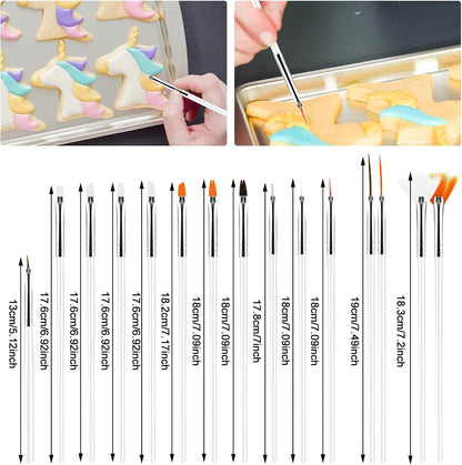 15Pcs Cake Decorating Brushes, Cake Painting Brushes Kit Food Safe Paint Brushes Multiple Function Cookie Brushes Fondant Sugar DIY Tool Set Candy Icing Pastry Brush for Baking(White)