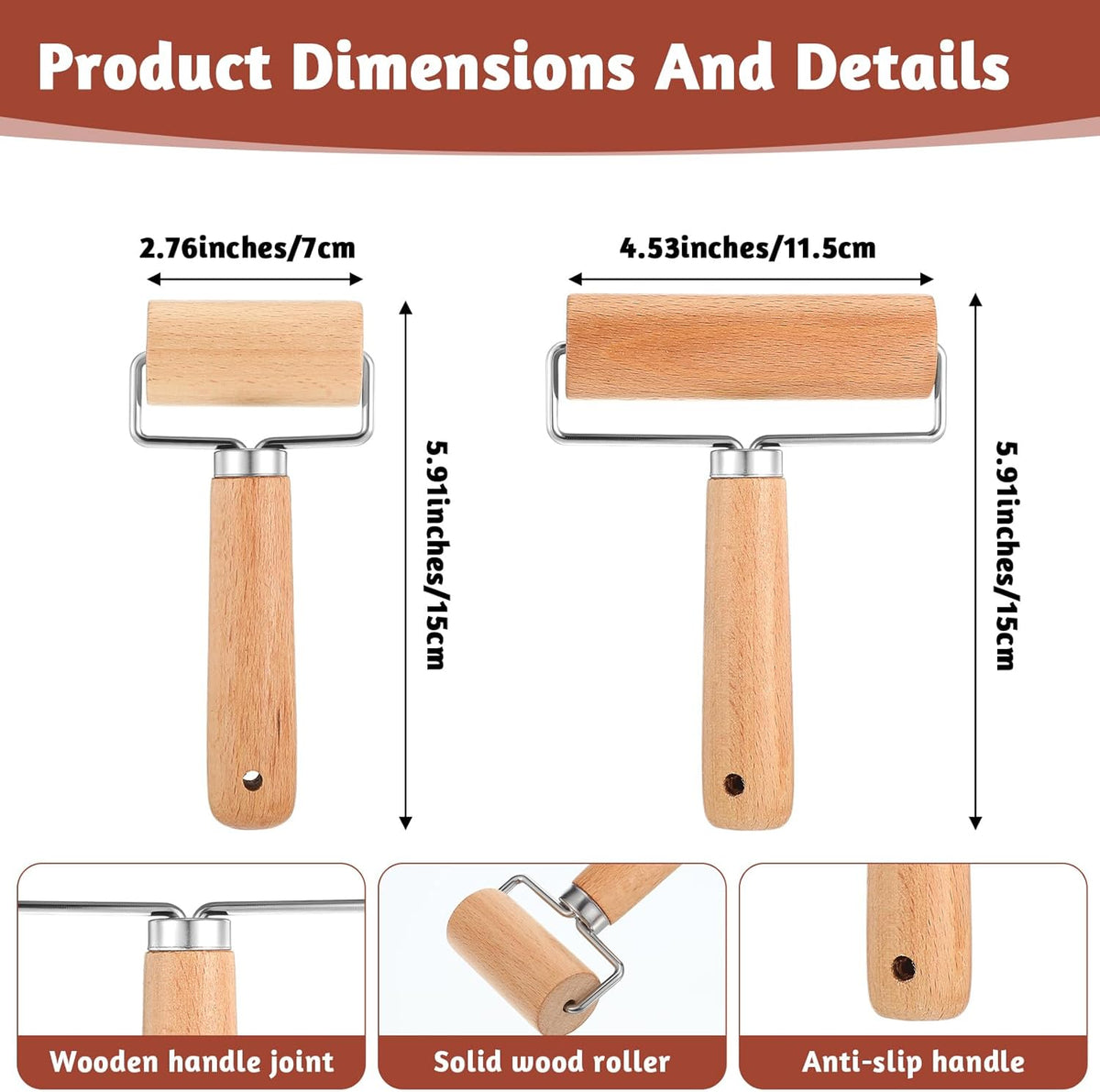2 PCS Baking Pizza Dough Roller Baking Wooden Rolling Pins