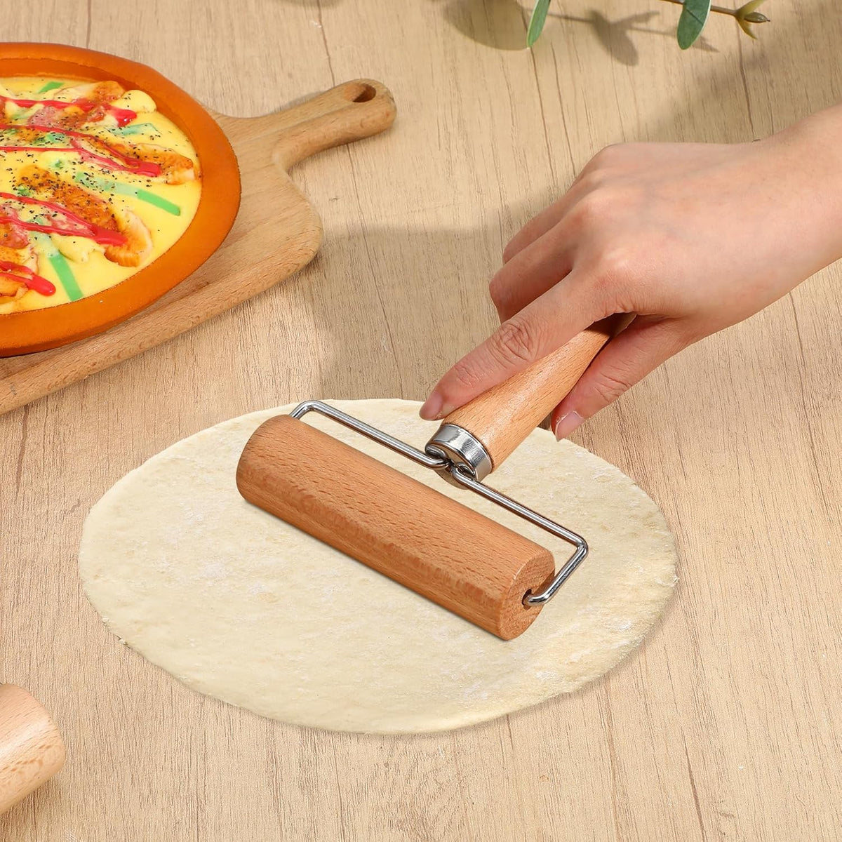 2 PCS Baking Pizza Dough Roller Baking Wooden Rolling Pins