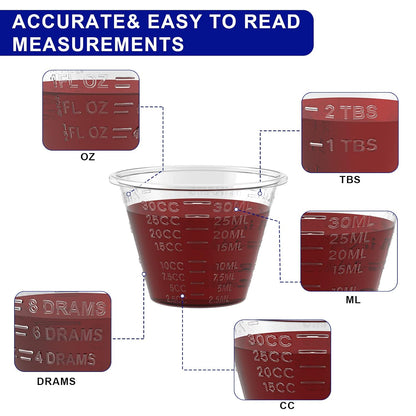 Disposable Medicine Cups, 300 Pack, 1 oz (30 ml), Graduated | Small plastic meds measuring cups, Ideal for liquid medication, paint, epoxy, resin, and pills.