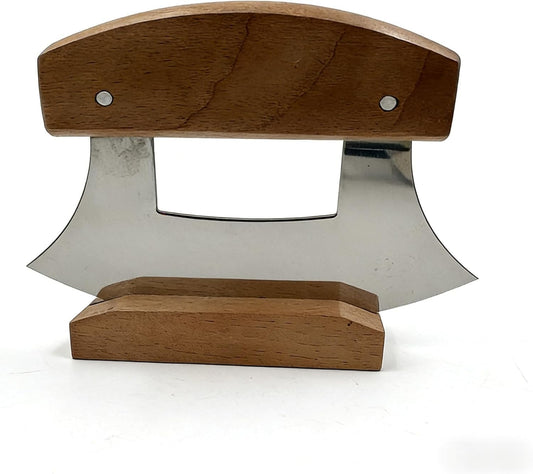 Pizza Cutter Chef Ulu Knife Handle Color Grip (walnut wood, 5.2inch) | Beautiful wooden seat to store