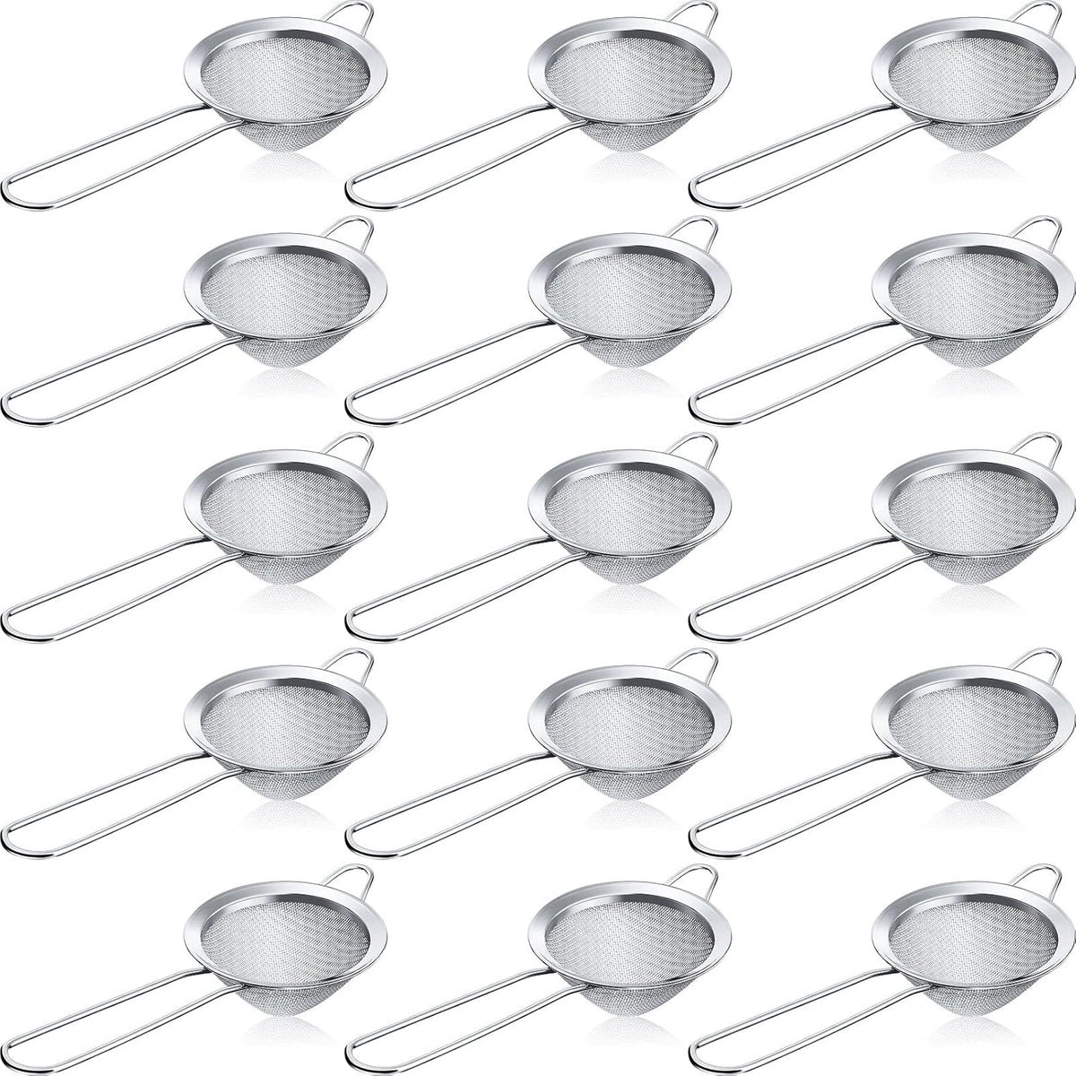 15 Packs Fine Mesh Small Strainer 3.3" Cocktail Strainer Stainless Steel Tea Strainers Mini Sieve Sifter for Juice, Tea Herbs, Coffee Drinks, Long Handle(Silver)