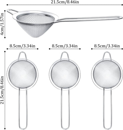 15 Packs Fine Mesh Small Strainer 3.3" Cocktail Strainer Stainless Steel Tea Strainers Mini Sieve Sifter for Juice, Tea Herbs, Coffee Drinks, Long Handle(Silver)