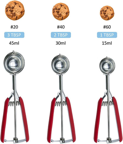 3PCS Stainless Steel Cookie Scoop Set, 1/2/3 Tbsp, Non-Slip Grip