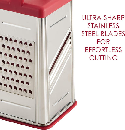 Rachael Ray Tools and Gadgets Stainless Steel Box Grater for Vegetables, Chocolate, Hard Cheeses, and more, Teal Blue