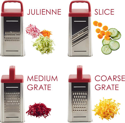 Rachael Ray Tools and Gadgets Stainless Steel Box Grater for Vegetables, Chocolate, Hard Cheeses, and more, Teal Blue