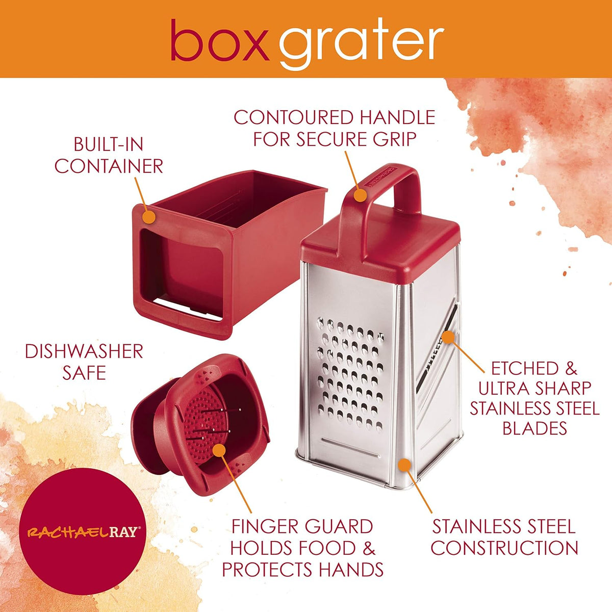 Rachael Ray Tools and Gadgets Stainless Steel Box Grater for Vegetables, Chocolate, Hard Cheeses, and more, Teal Blue