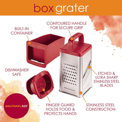 Rachael Ray Tools and Gadgets Stainless Steel Box Grater for Vegetables, Chocolate, Hard Cheeses, and more, Teal Blue