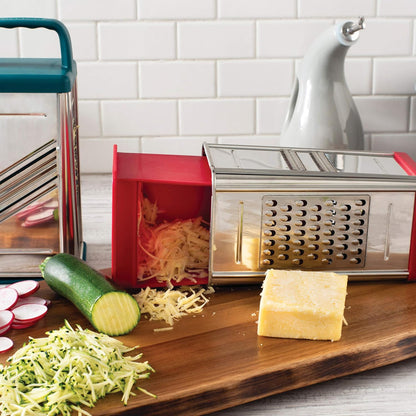 Rachael Ray Tools and Gadgets Stainless Steel Box Grater for Vegetables, Chocolate, Hard Cheeses, and more, Teal Blue