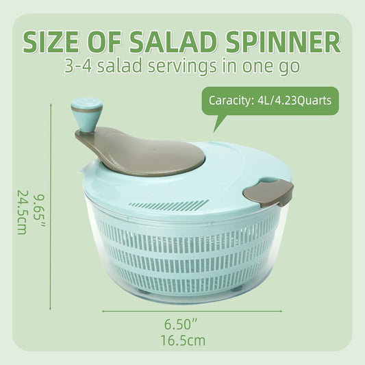 Large Capacity Salad Spinner, 4.24 Quart Lettuce Spinner with Double Drainage Holes, Quick and Easy Multi-Use Spinner with Bowl, Salad Dryer for Washing,Spinning,Draining Greens,Fruits,Vegetables