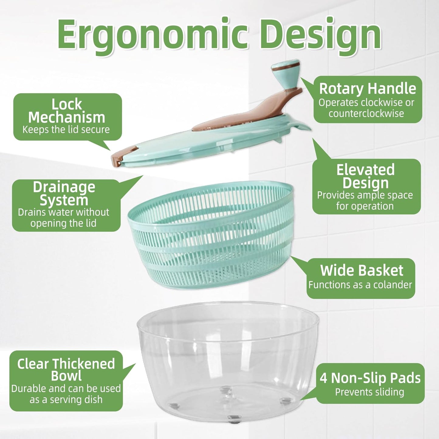 Large Capacity Salad Spinner, 4.24 Quart Lettuce Spinner with Double Drainage Holes, Quick and Easy Multi-Use Spinner with Bowl, Salad Dryer for Washing,Spinning,Draining Greens,Fruits,Vegetables