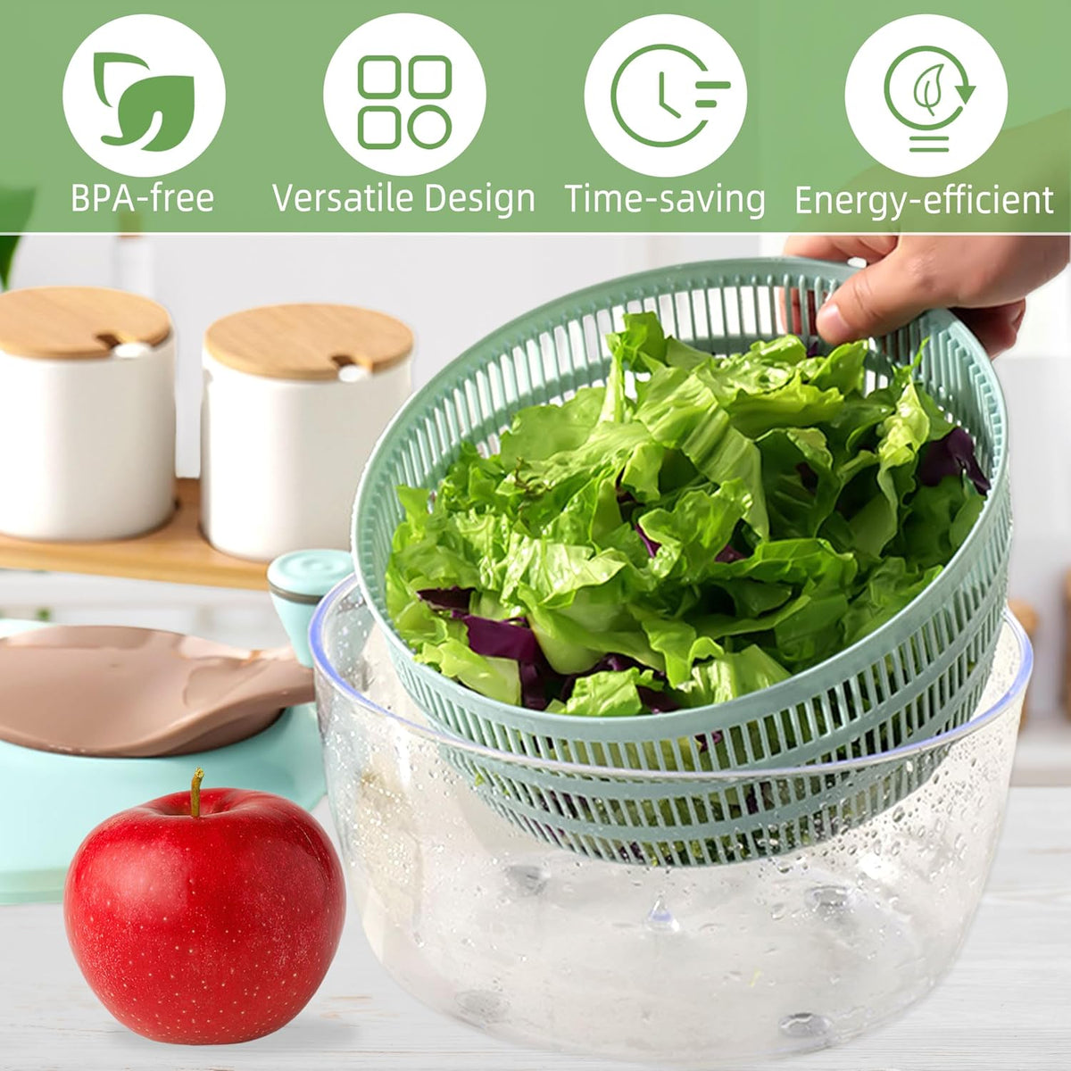 Large Capacity Salad Spinner, 4.24 Quart Lettuce Spinner with Double Drainage Holes, Quick and Easy Multi-Use Spinner with Bowl, Salad Dryer for Washing,Spinning,Draining Greens,Fruits,Vegetables