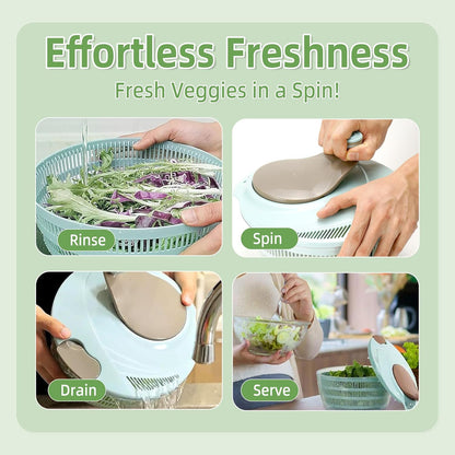 Large Capacity Salad Spinner, 4.24 Quart Lettuce Spinner with Double Drainage Holes, Quick and Easy Multi-Use Spinner with Bowl, Salad Dryer for Washing,Spinning,Draining Greens,Fruits,Vegetables