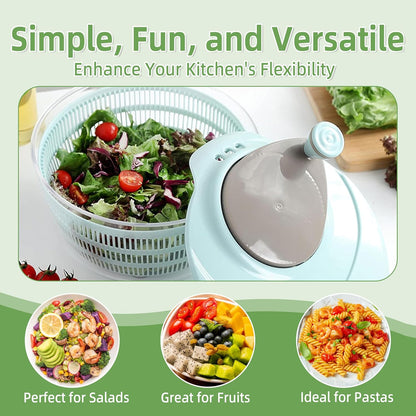 Large Capacity Salad Spinner, 4.24 Quart Lettuce Spinner with Double Drainage Holes, Quick and Easy Multi-Use Spinner with Bowl, Salad Dryer for Washing,Spinning,Draining Greens,Fruits,Vegetables