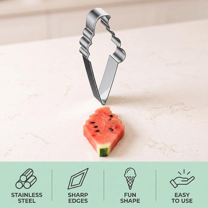 Silver Fruit Watermelon Cutting Molds,Creative Kitchen Gadgets, Stainless Steel Popsicle Cookie Cutter, Ice Cream Shape Watermelon Slicer,Watermelon Popsicle Mold, Melon Cutter Mould Melon Ballers