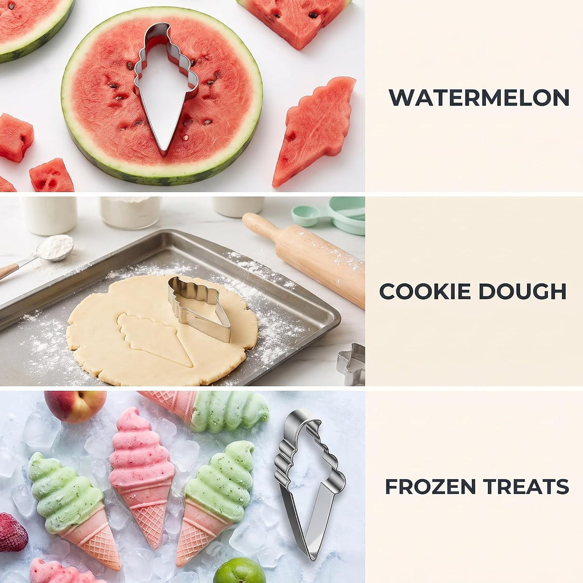Silver Fruit Watermelon Cutting Molds,Creative Kitchen Gadgets, Stainless Steel Popsicle Cookie Cutter, Ice Cream Shape Watermelon Slicer,Watermelon Popsicle Mold, Melon Cutter Mould Melon Ballers