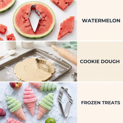 Silver Fruit Watermelon Cutting Molds,Creative Kitchen Gadgets, Stainless Steel Popsicle Cookie Cutter, Ice Cream Shape Watermelon Slicer,Watermelon Popsicle Mold, Melon Cutter Mould Melon Ballers