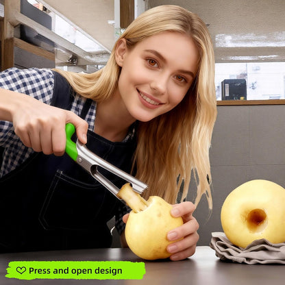 Premium Stainless Steel Apple Corer, Green | Easy Use & Dishwasher Safe, Multi-Fruit Core Remover, Ergonomic Handle for Apples, Pears, Tomatoes & Cupcakes