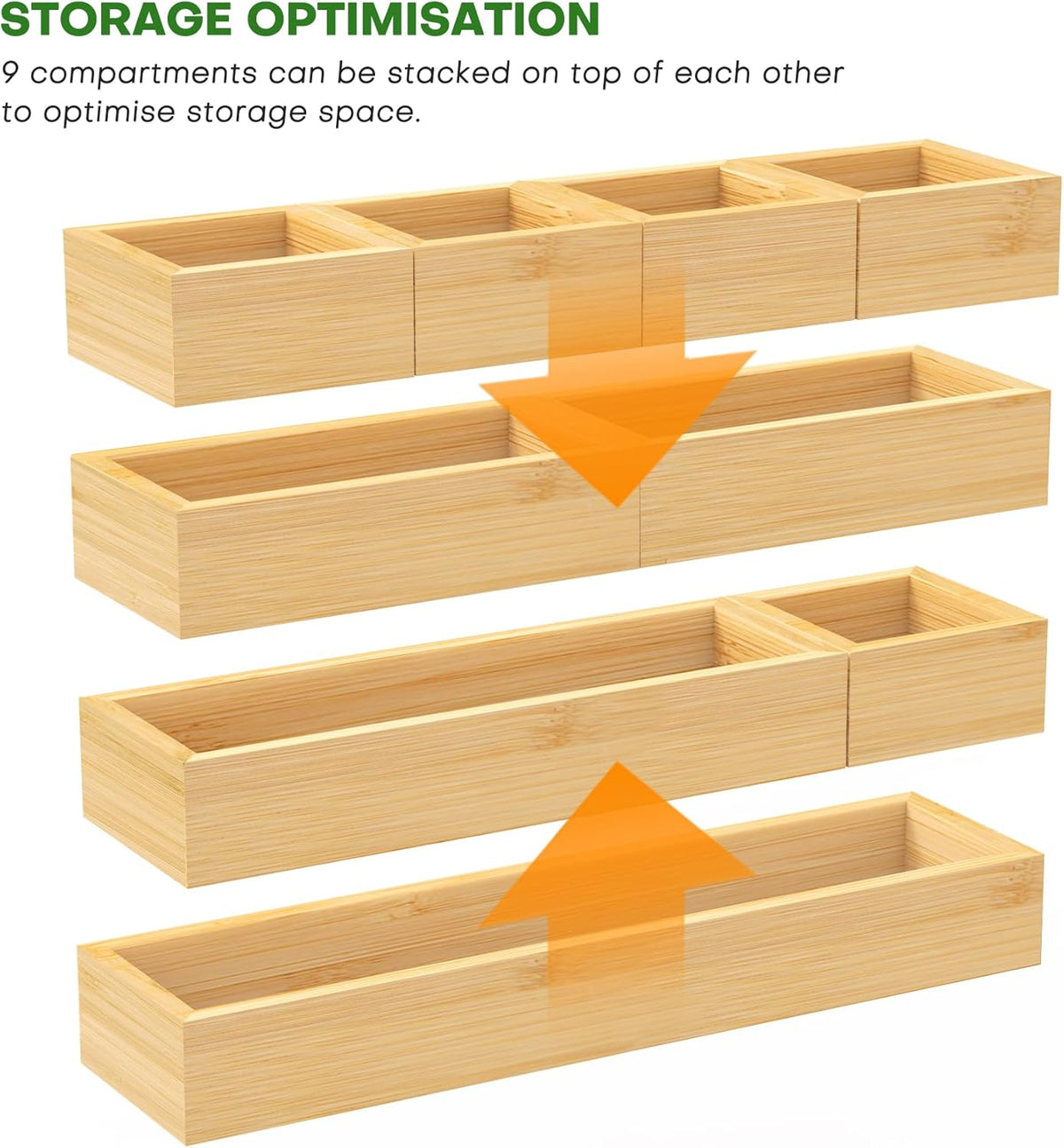 Bamboo Drawer Organizer Set, Individual Wood Storage Organizers | 5 PCS Multi-Use Junk Drawer Divider, Storage Trays Containers for Kitchen, Bathroom, Office Desk, Makeup, Jewelry, Utensils