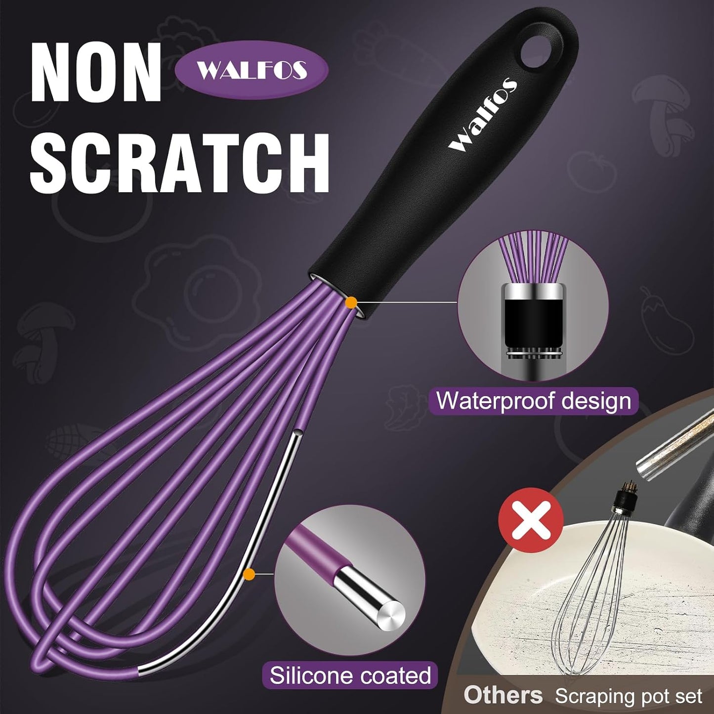 Whisk,7+9+11in Silicone whisk, BPA free Whisks for Cooking Non Scratch. Heat Resistant(480°F) Wisk. Perfect for Blending, Mixing, Beating etc.Dishwasher Safe.Set of 3 (Colorful)