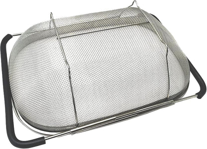 Over The Sink Stainless Steel Oval Colander with Expandable Rubber Grip Handles Strainers, Fine Mesh Strainer Basket Kitchen 6 Quarts Colander for Strain, Drain, Rinse Fruits, Vegetables