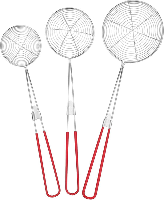 Spider Strainer Set of 3 Stainless Steel Skimmer Ladle | Stainless Steel Strainer Spoon with Handle for Pasta, Frying, Soup, Hot Pot and Food Draining
