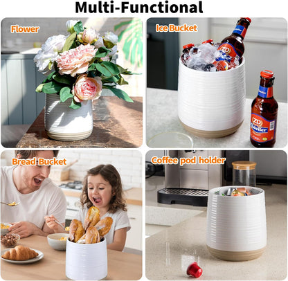 6.8" Large Ceramic Kitchen Utensil Holder | Utensil Holder for Kitchen Counter, Modern Farmhouse Style Holder for Spoons, Spatulas & Cooking Tools (White)