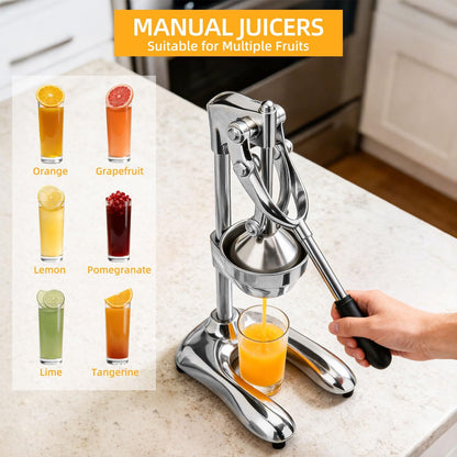 Manual Juicer, Heavy Duty Stainless Steel Hand Juicer Press, Lemon Squeezer for Pomegranates, Orange, Lime