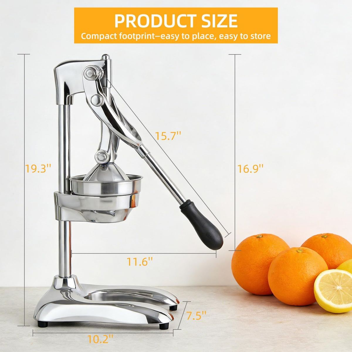 Manual Juicer, Heavy Duty Stainless Steel Hand Juicer Press, Lemon Squeezer for Pomegranates, Orange, Lime