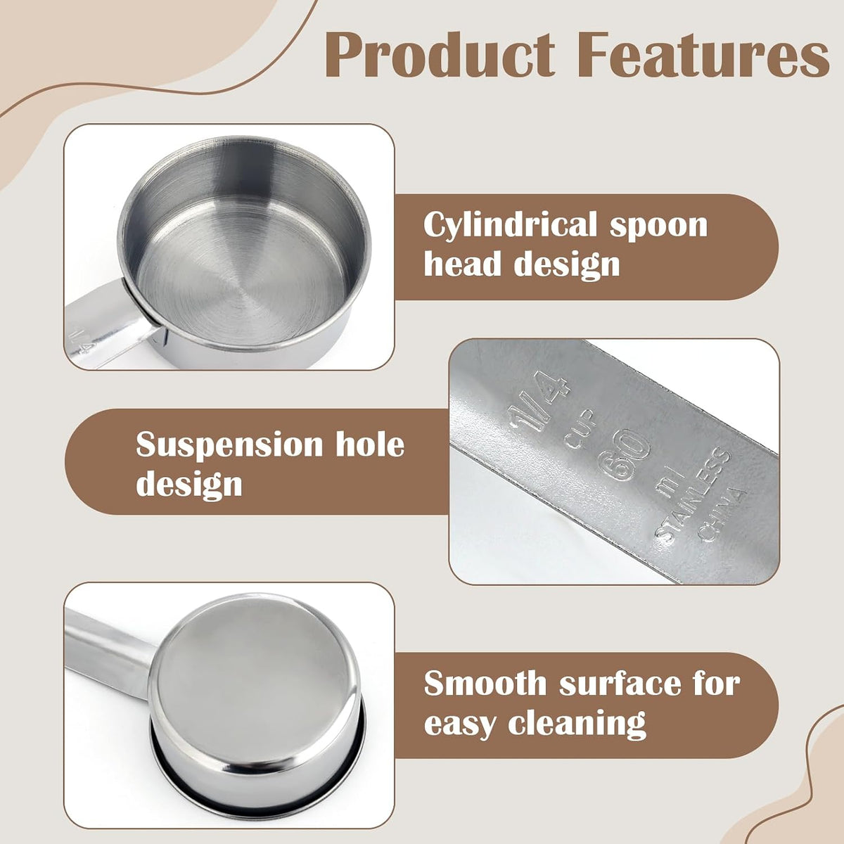 4 Pcs 1/4 Cup Scoop, Stainless Steel 2 oz Measuring Cup