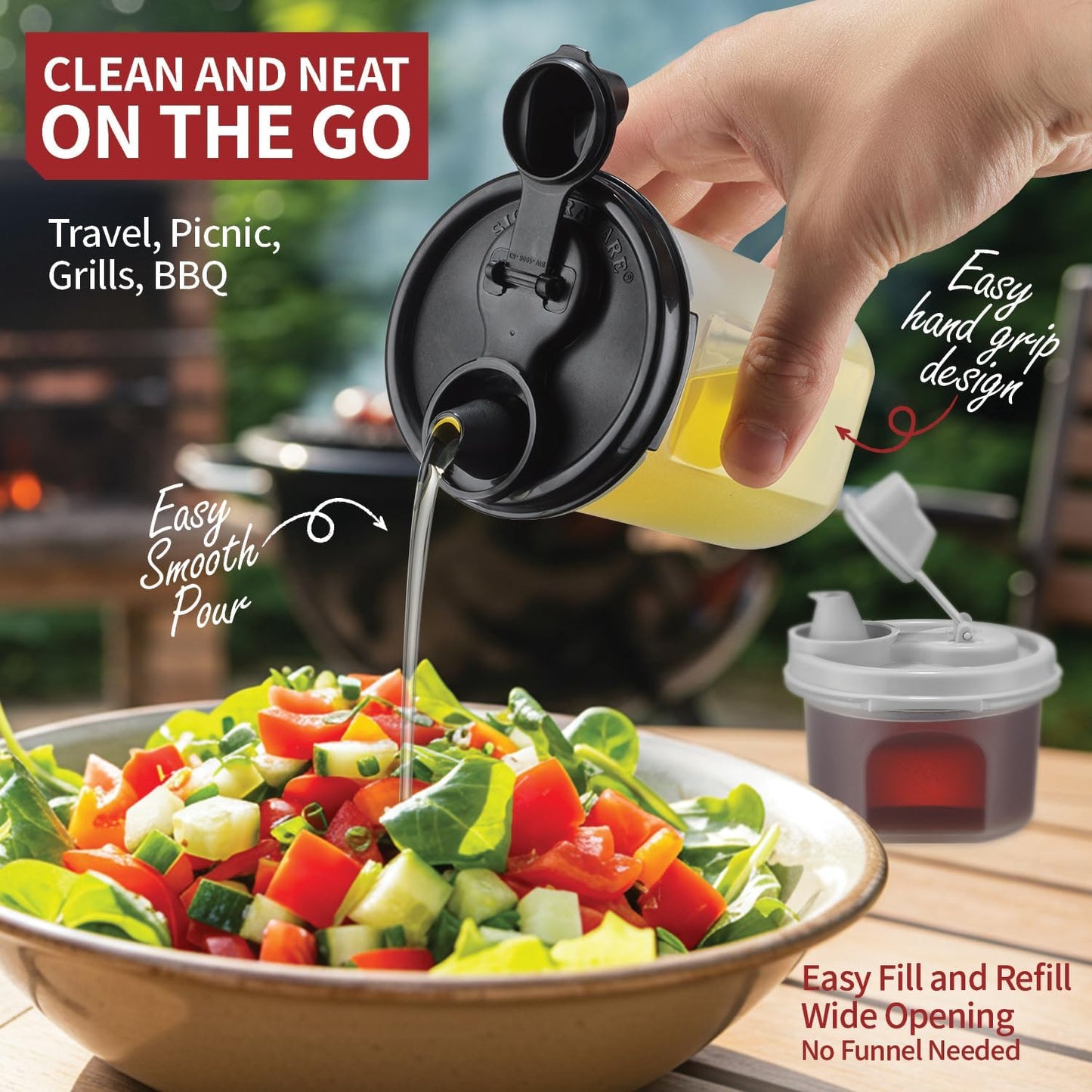 Olive Oil and Vinegar Dispenser Set – 6.5oz Small No-drip, Airtight, Leakproof Dispenser Set for Camping, BBQ, Kitchen- Vinegar, Soy Sauce, Cooking Oil, Salad Dressing Bottles 2 pc. set