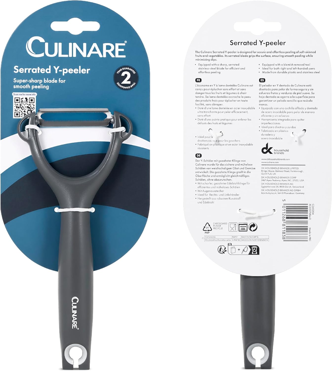 Swivel Peeler, Grey, Plastic/Stainless Steel, Manual Potato/Vegetable/Fruit Peeler, Moves Over Contours for Fast Peeling, Dishwasher Safe