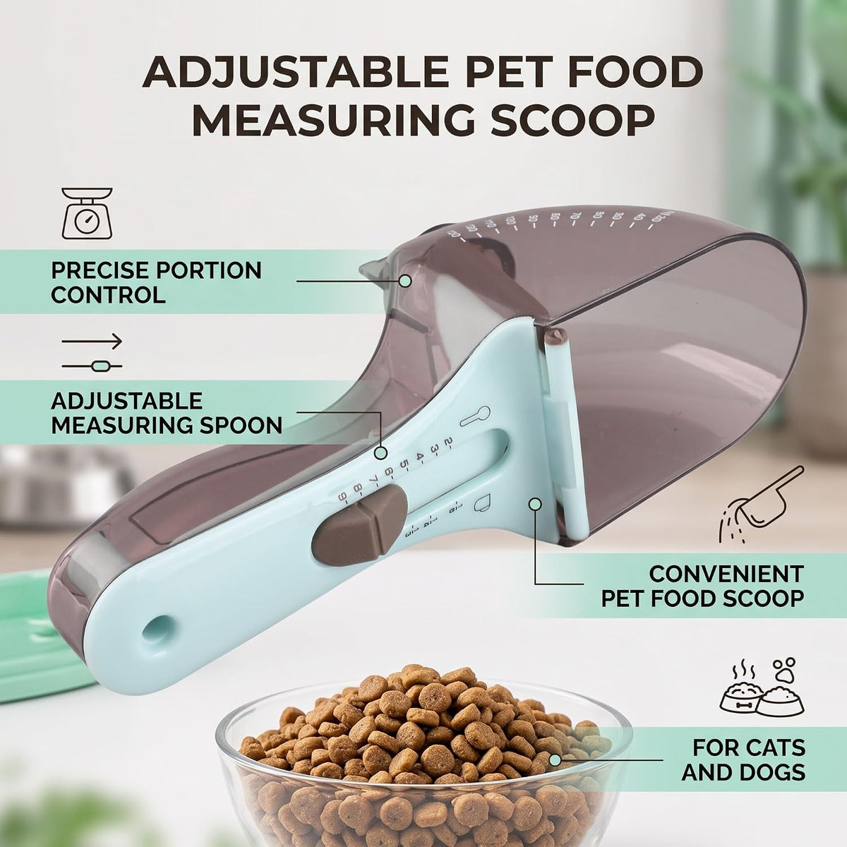 Pet Food Measuring Spoon, Adjustable Pet Food Measuring Cup with Control for Cats