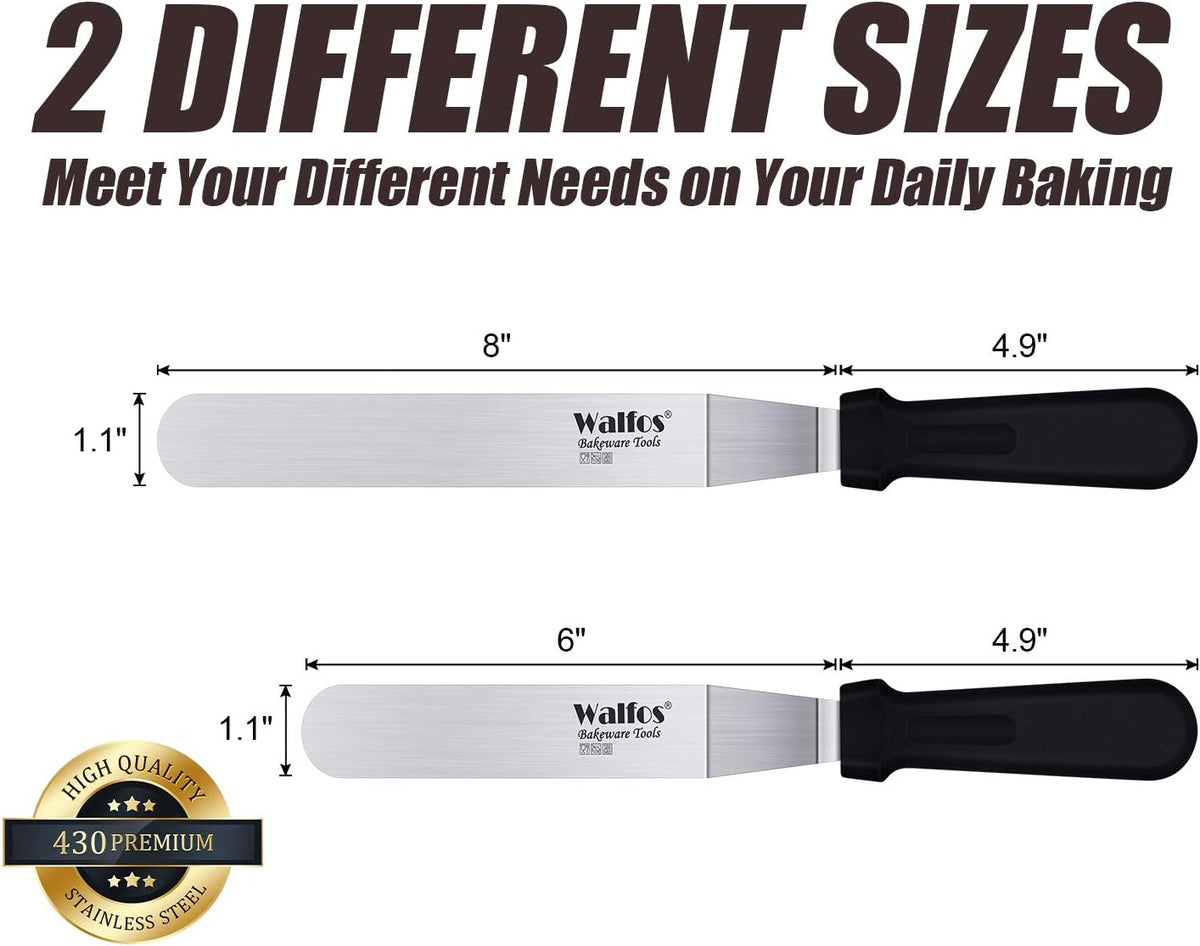 Icing Spatulas, Stainless Steel Cake Spatula with Sturdy and Durable Handle Cake Decorating Spatula Set of 2 - Multi purpose Use for Home, Kitchen or Bakery (6” & 8”)
