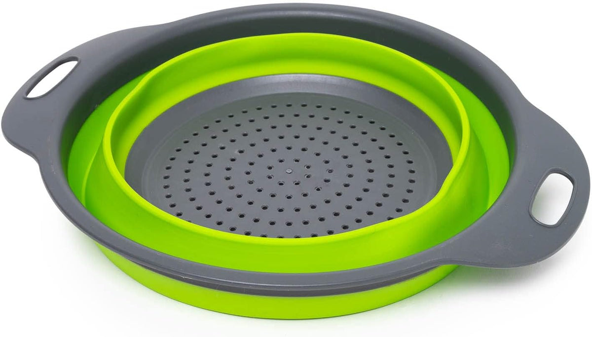 Set of 2 Collapsible Colander made of Silicone, Food-Grade, Perfect for Draining Pasta, Vegetables and Fruits (Green)