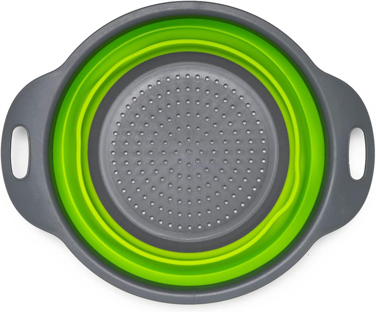 Set of 2 Collapsible Colander made of Silicone, Food-Grade, Perfect for Draining Pasta, Vegetables and Fruits (Green)