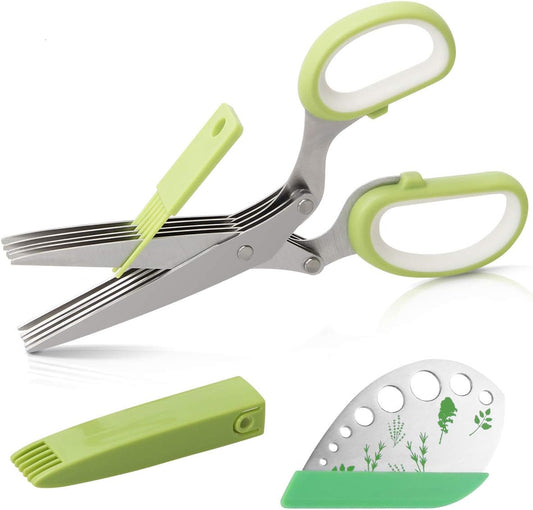 Luxiv Herb Scissors And Stripper Set, 5-Blade Stainless Steel Kitchen Tools | 2in1 Tools 5-Blade Herb Scissors, 9-Hole Stripper, Food-grade Material For Cutting Herb, Kale, Basil And Rosemary, Easy Clean