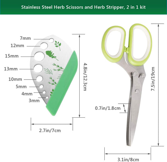 Luxiv Herb Scissors And Stripper Set, 5-Blade Stainless Steel Kitchen Tools | 2in1 Tools 5-Blade Herb Scissors, 9-Hole Stripper, Food-grade Material For Cutting Herb, Kale, Basil And Rosemary, Easy Clean