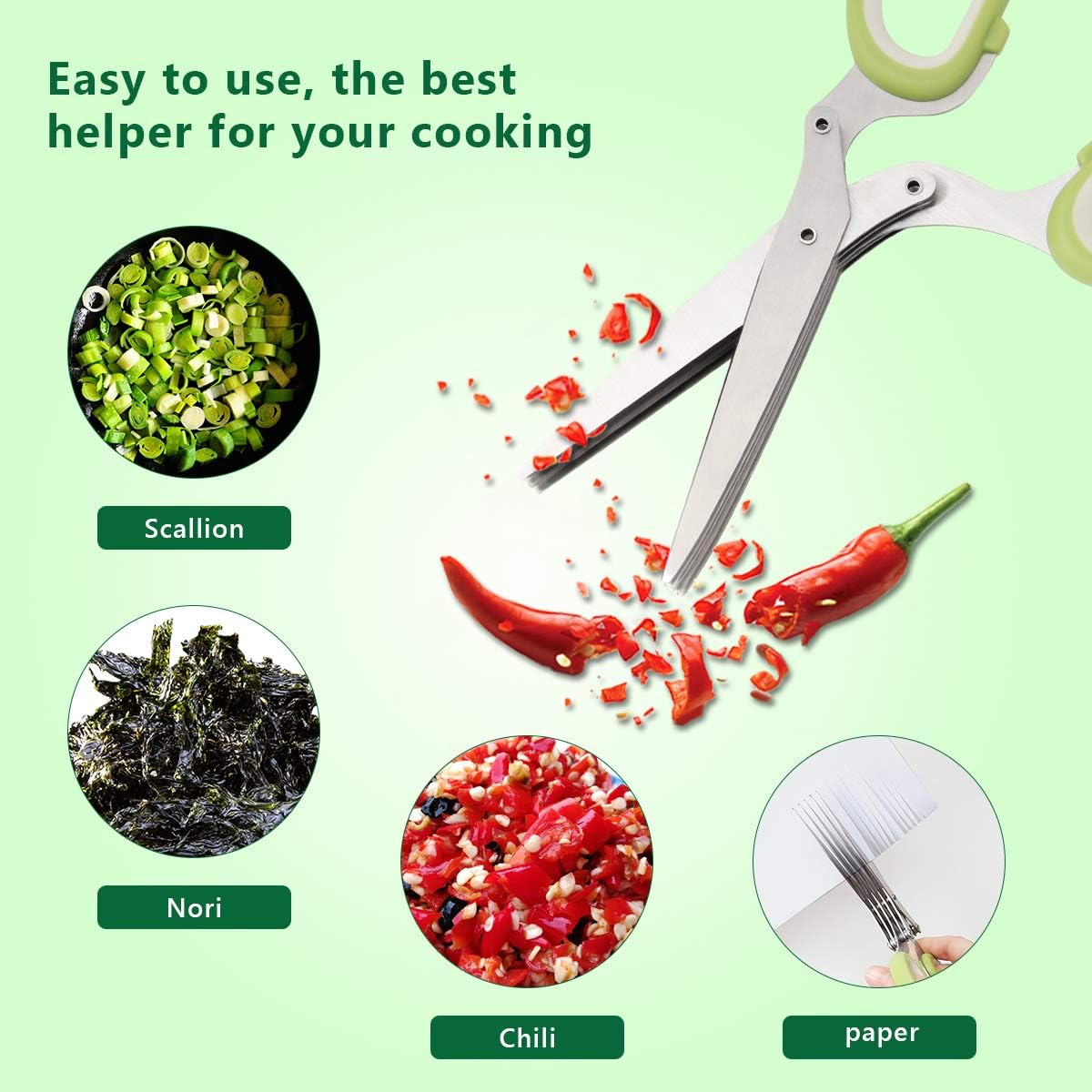 Luxiv Herb Scissors And Stripper Set, 5-Blade Stainless Steel Kitchen Tools | 2in1 Tools 5-Blade Herb Scissors, 9-Hole Stripper, Food-grade Material For Cutting Herb, Kale, Basil And Rosemary, Easy Clean