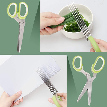 Luxiv Herb Scissors And Stripper Set, 5-Blade Stainless Steel Kitchen Tools | 2in1 Tools 5-Blade Herb Scissors, 9-Hole Stripper, Food-grade Material For Cutting Herb, Kale, Basil And Rosemary, Easy Clean
